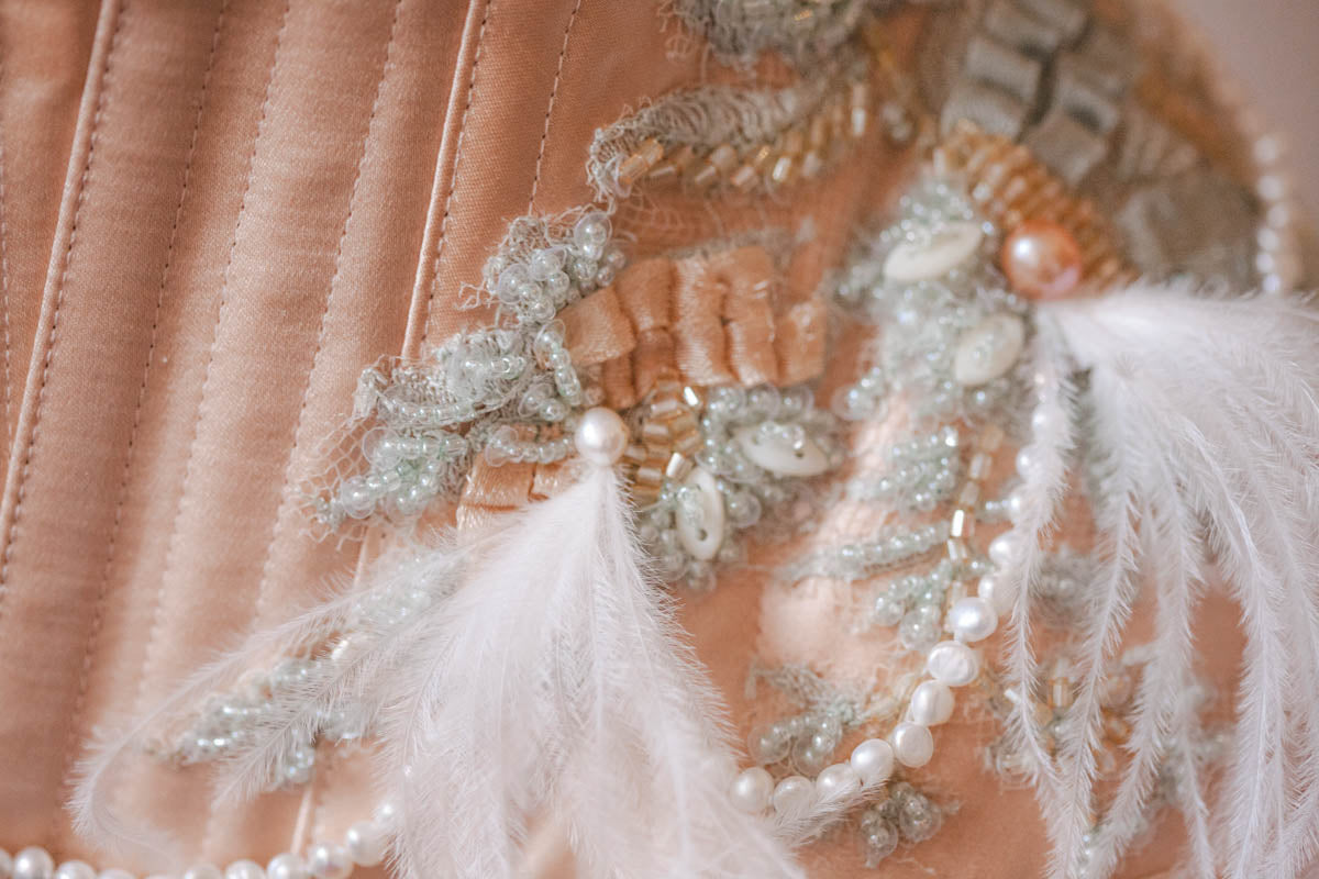 'Frivolité' Silk & Beaded Lace Appliqué Overbust Corset