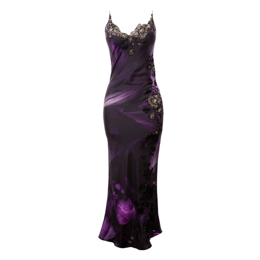 Nocturne Silk & Lace Appliqué Bias Cut Gown - Made To Order