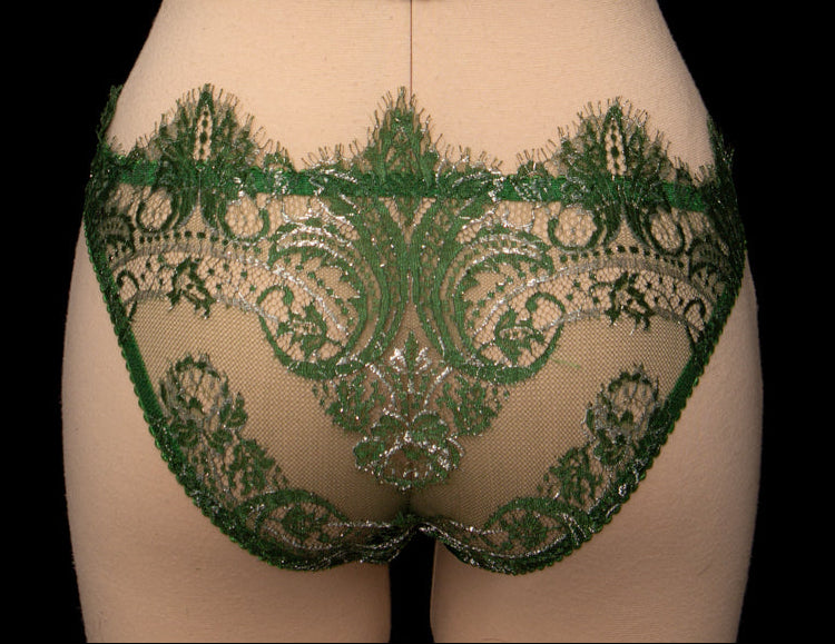 Cassiopeia Emerald French Lace & Silk Briefs - Size UK 12 Only