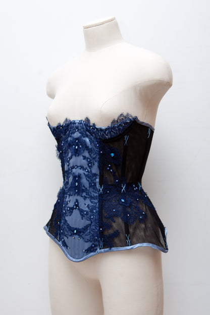 Wedgewood Blue Silk & Bobbinet Tulle Cupped Corset
