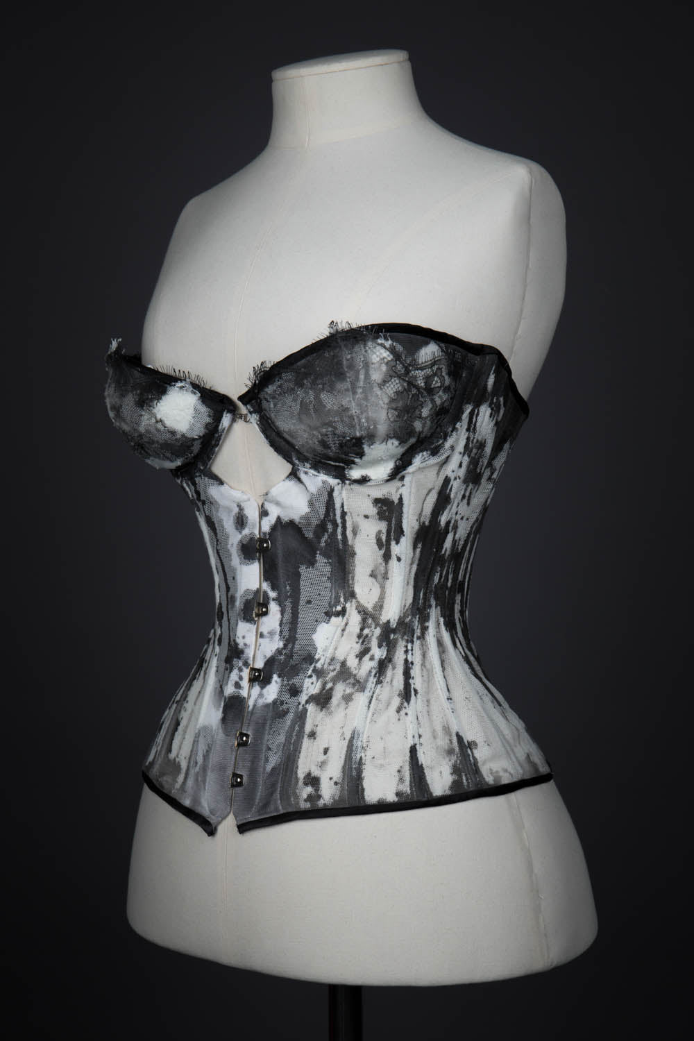 'Ink' Hand Painted Bobbinet Tulle Cupped Corset