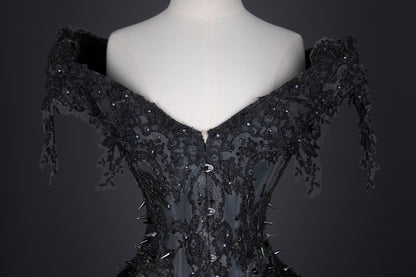 'Gothic Princess' Overbust Corset With Draped Tulle Skirt & Lace Appliqué
