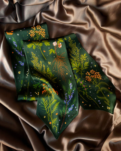 'Abortifacients Cravat II' - Forest Green - Silk Scarf By Logandria