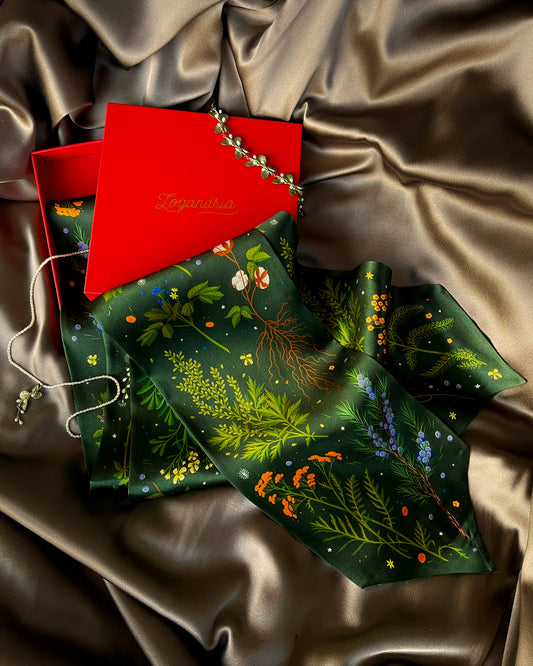 'Abortifacients Cravat II' - Forest Green - Silk Scarf By Logandria