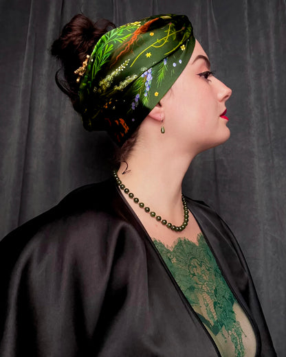 'Abortifacients Cravat II' - Forest Green - Silk Scarf By Logandria