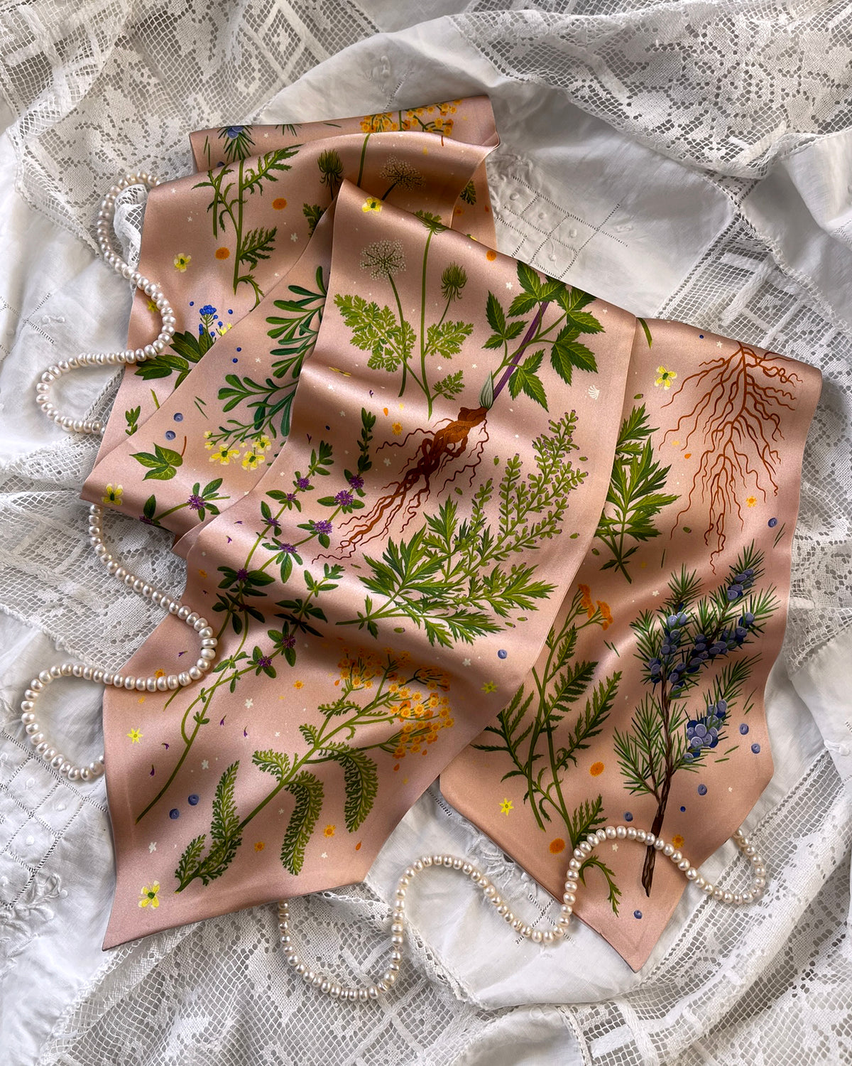 'Abortifacients Cravat VI' - Blushed Cream - Silk Scarf By Logandria