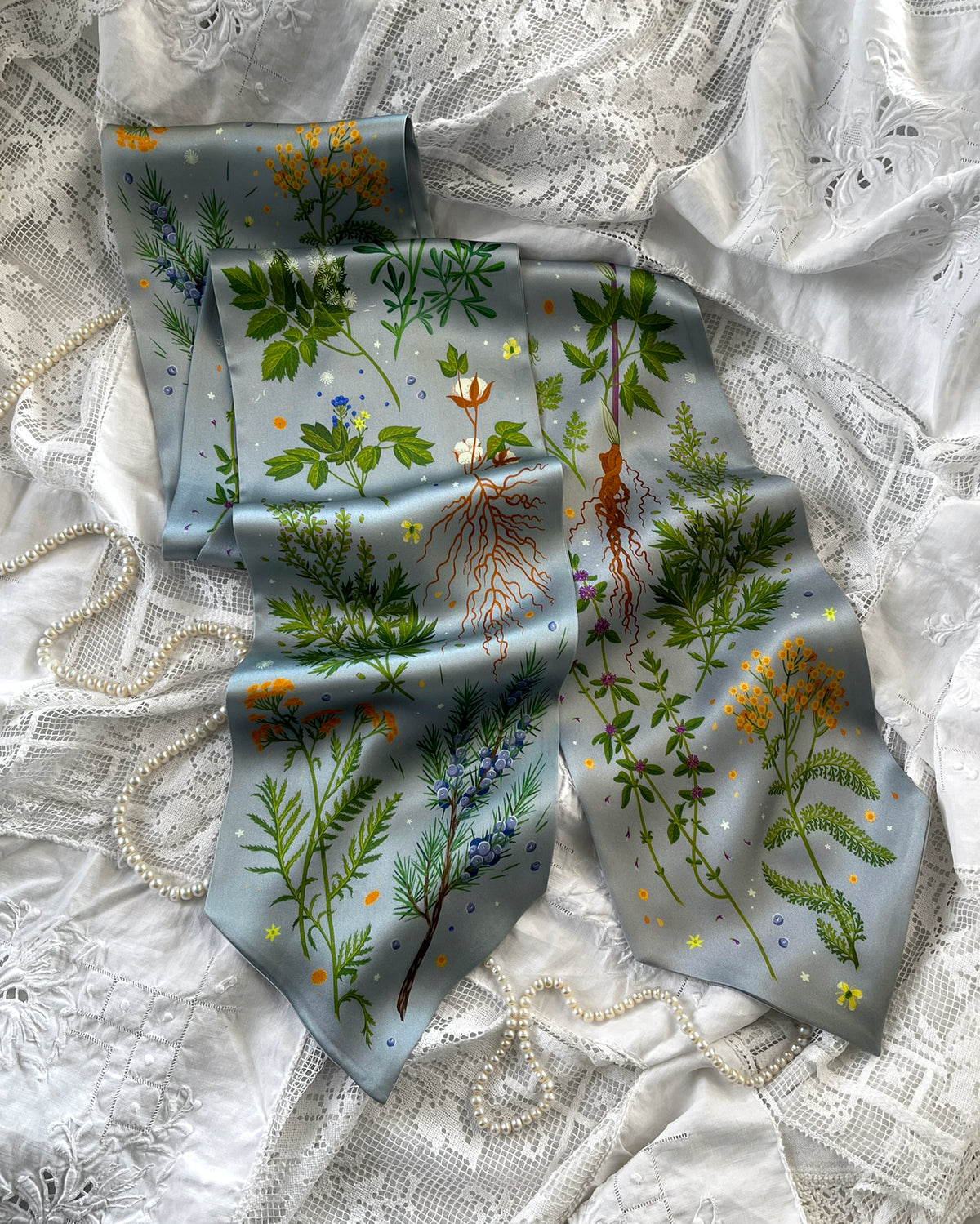 'Abortifacients Cravat VIII' - Overcast Blue - Silk Scarf By Logandria