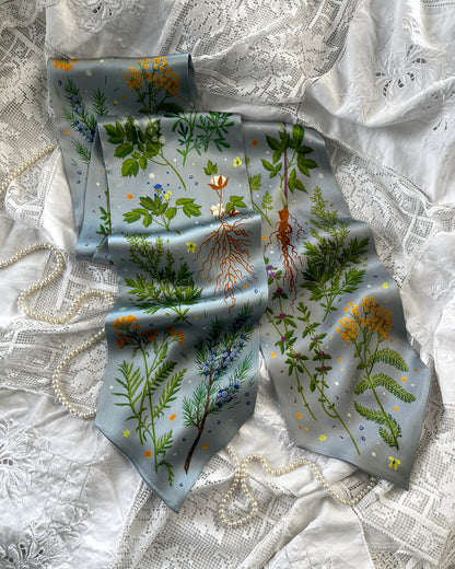 'Abortifacients Cravat VIII' - Overcast Blue - Silk Scarf By Logandria