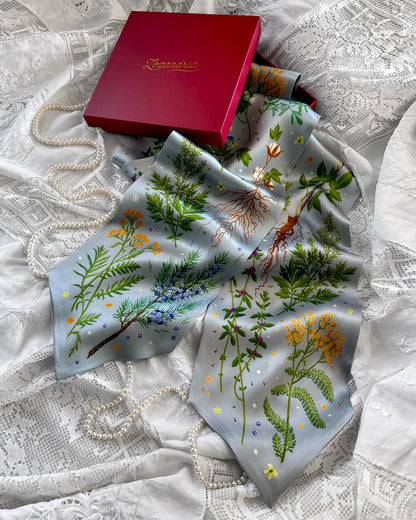 'Abortifacients Cravat VIII' - Overcast Blue - Silk Scarf By Logandria