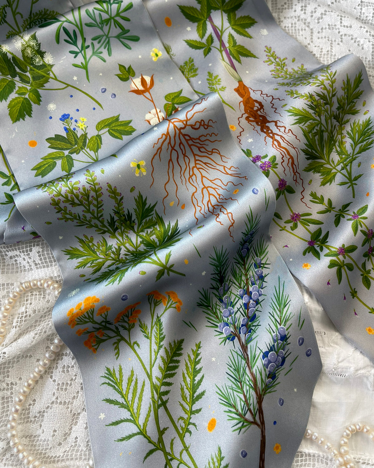 'Abortifacients Cravat VIII' - Overcast Blue - Silk Scarf By Logandria