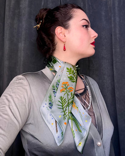 'Abortifacients Cravat VIII' - Overcast Blue - Silk Scarf By Logandria