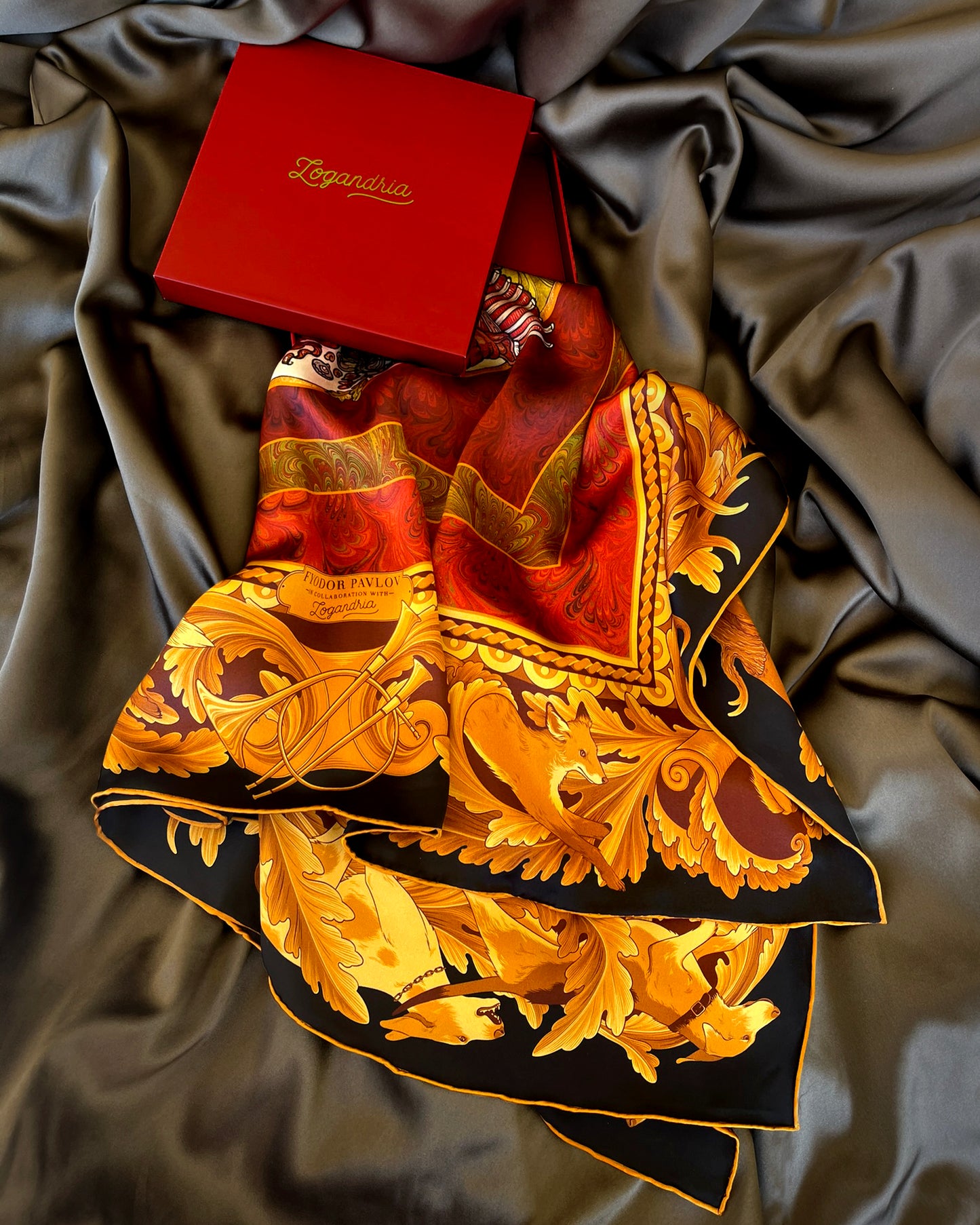 'Hunter's Feast' - 90cm Silk Scarf By Logandria