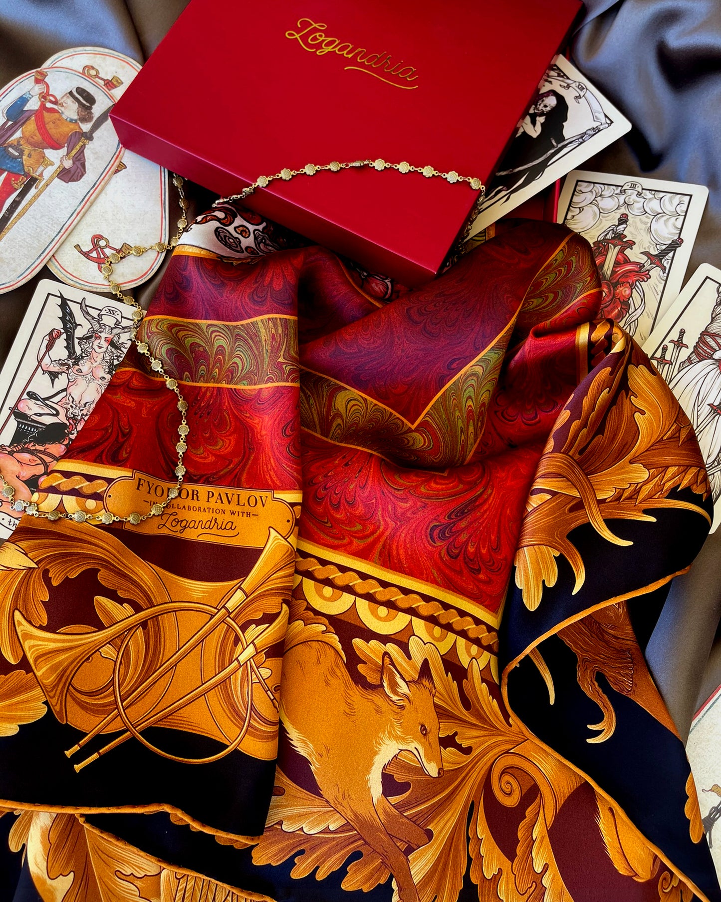 'Hunter's Feast' - 90cm Silk Scarf By Logandria