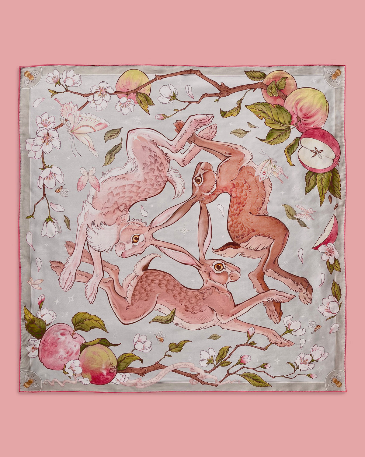 'Three Hares' - 65cm Silk Scarf By Logandria