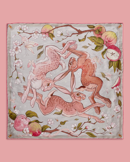 'Three Hares' - 65cm Silk Scarf By Logandria