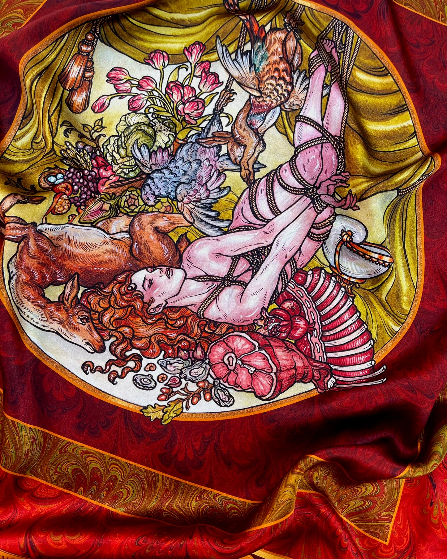 'Hunter's Feast' - 90cm Silk Scarf By Logandria