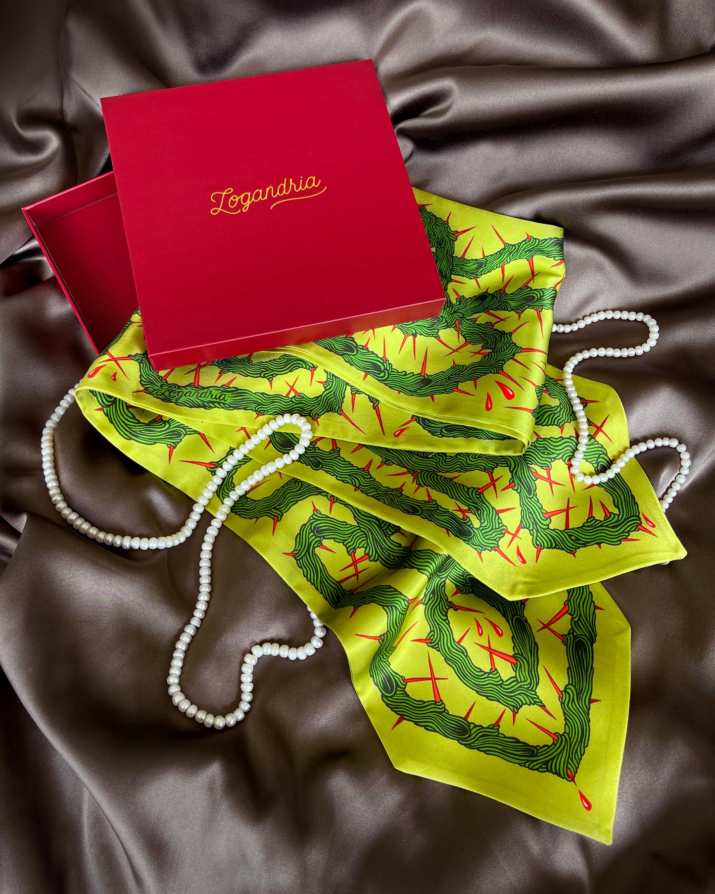 'Entanglement III' - Chartreuse & Coral - Silk Scarf By Logandria
