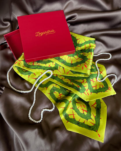 'Entanglement III' - Chartreuse & Coral - Silk Scarf By Logandria