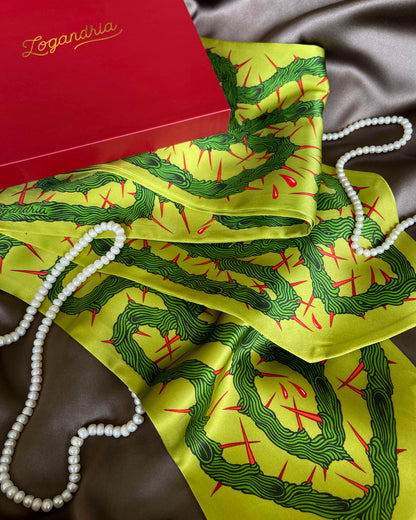 'Entanglement III' - Chartreuse & Coral - Silk Scarf By Logandria