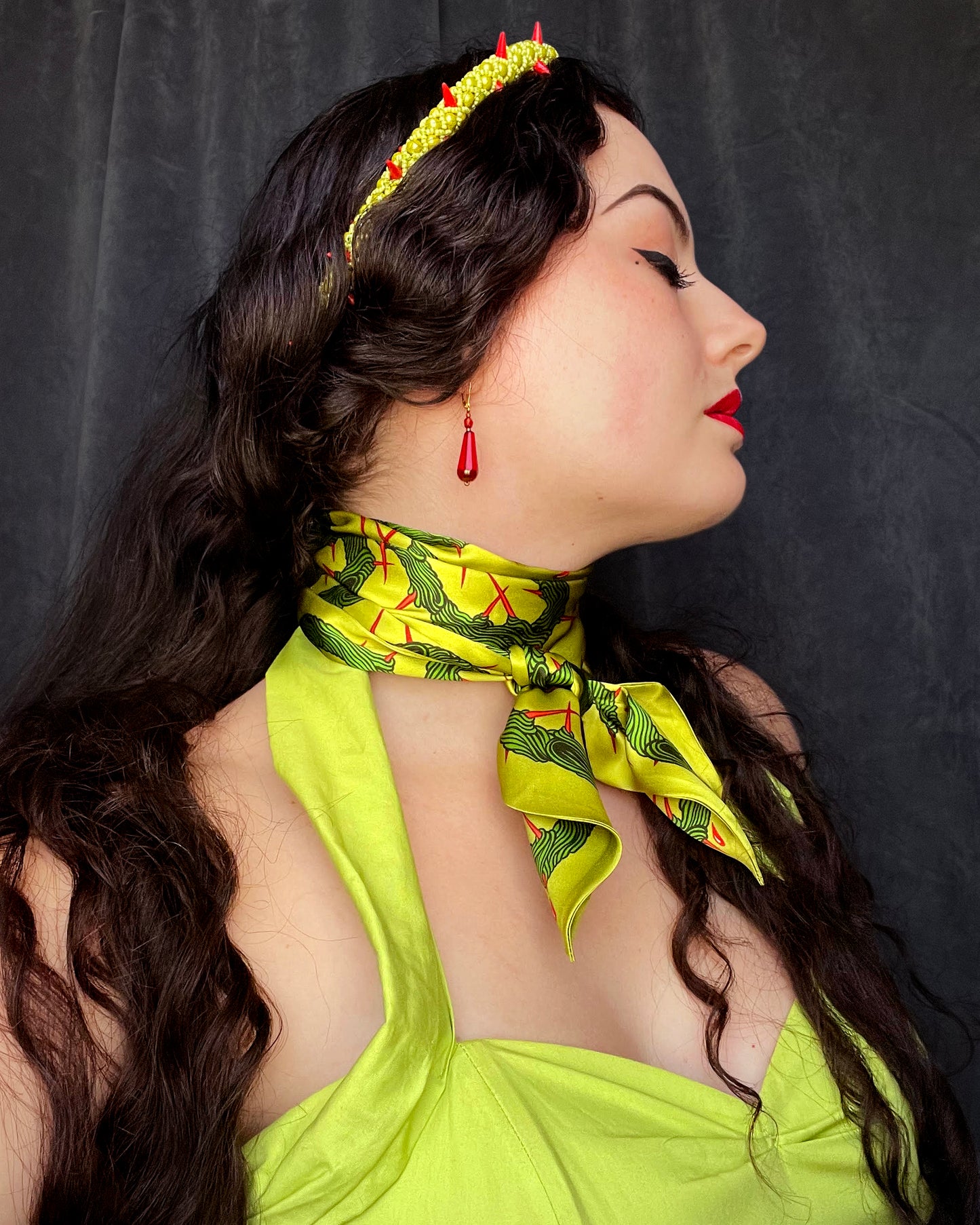 'Entanglement III' - Chartreuse & Coral - Silk Scarf By Logandria