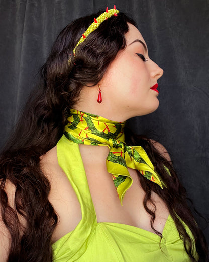 'Entanglement III' - Chartreuse & Coral - Silk Scarf By Logandria