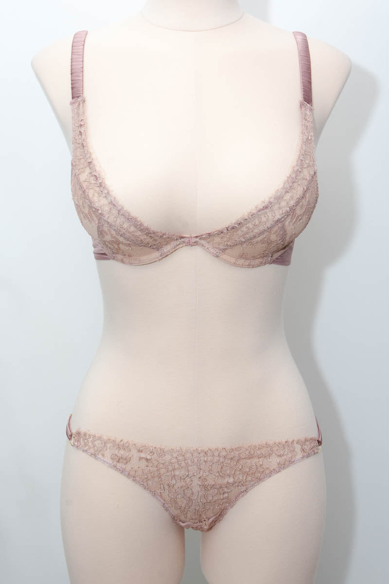 SAMPLE Dusty Rose Lace & Silk Plunge Bra & Briefs - 30D/UK 10 ONLY