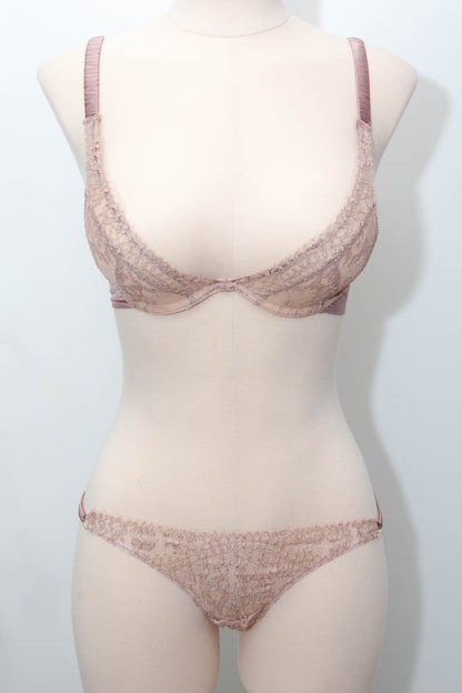 SAMPLE Dusty Rose Lace & Silk Plunge Bra & Briefs - 30D/UK 10 ONLY
