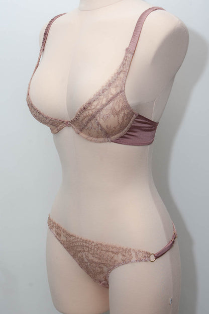 SAMPLE Dusty Rose Lace & Silk Plunge Bra & Briefs - 30D/UK 10 ONLY