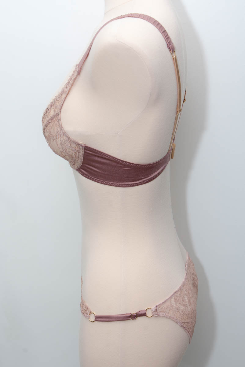 SAMPLE Dusty Rose Lace & Silk Plunge Bra & Briefs - 30D/UK 10 ONLY