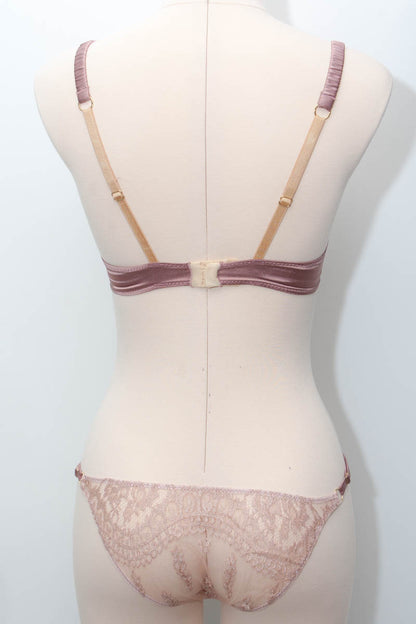 SAMPLE Dusty Rose Lace & Silk Plunge Bra & Briefs - 30D/UK 10 ONLY