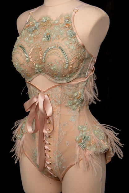 'Antoinette' Beaded French Lace Bra & Panty Girdle