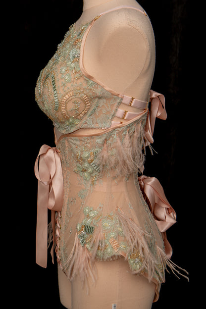 'Antoinette' Beaded French Lace Bra & Panty Girdle