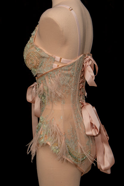 'Antoinette' Beaded French Lace Bra & Panty Girdle