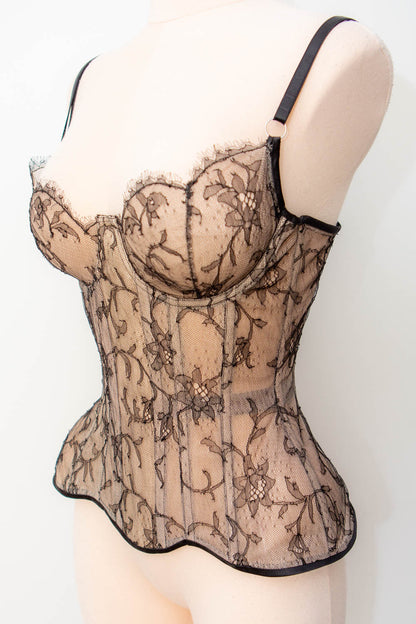 SAMPLE French Chantilly Lace & Bobbinet Tulle Cupped Corset - 24" Waist, 30DD/32D/34C Cup