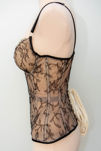 SAMPLE French Chantilly Lace & Bobbinet Tulle Cupped Corset - 24" Waist, 30DD/32D/34C Cup