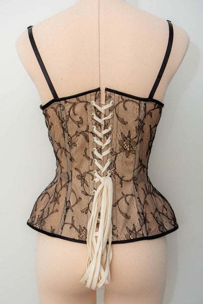 SAMPLE French Chantilly Lace & Bobbinet Tulle Cupped Corset - 24" Waist, 30DD/32D/34C Cup