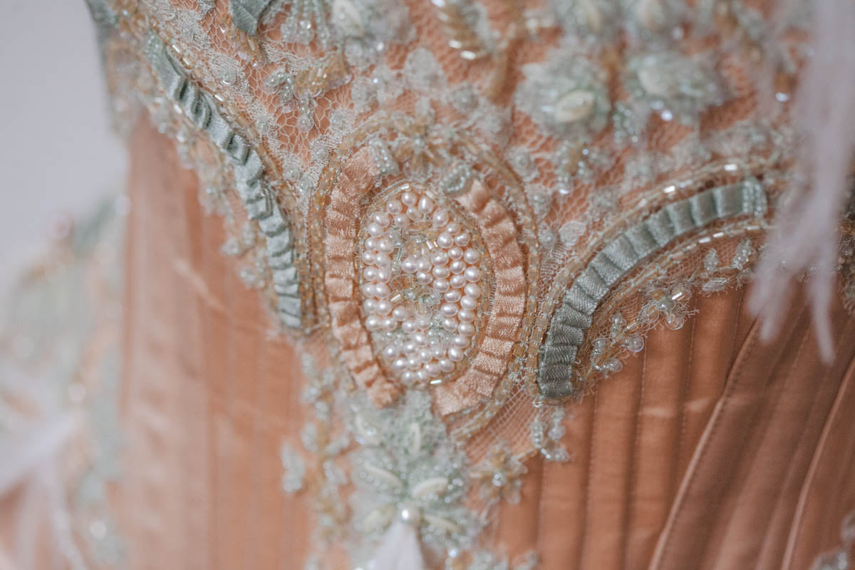 'Frivolité' Silk & Beaded Lace Appliqué Overbust Corset