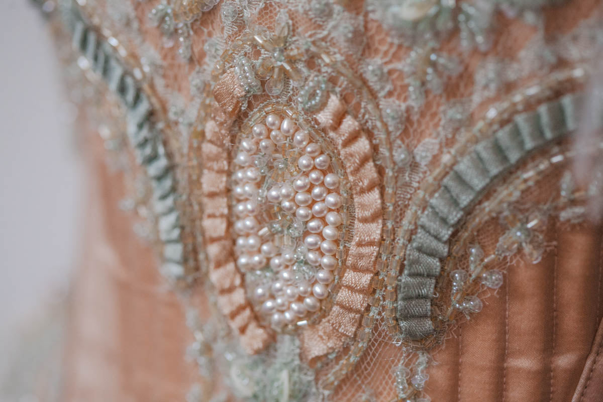 'Frivolité' Silk & Beaded Lace Appliqué Overbust Corset