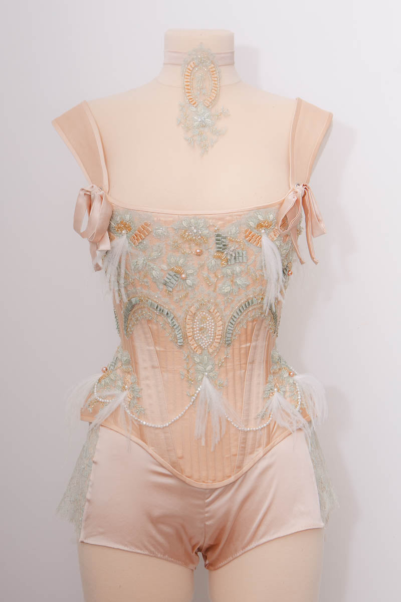 'Frivolité' Silk & Beaded Lace Appliqué Overbust Corset