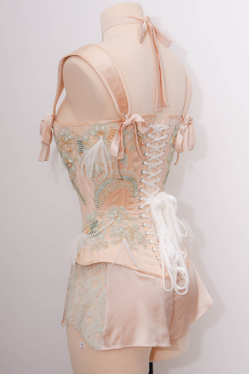 'Frivolité' Silk & Beaded Lace Appliqué Overbust Corset