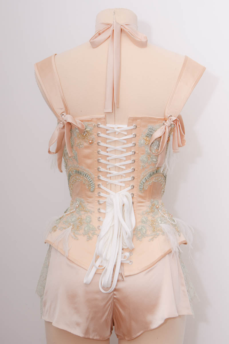 'Frivolité' Silk & Beaded Lace Appliqué Overbust Corset