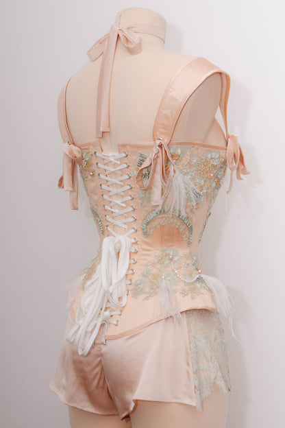'Frivolité' Silk & Beaded Lace Appliqué Overbust Corset