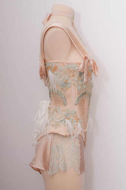 'Frivolité' Silk & Beaded Lace Appliqué Overbust Corset