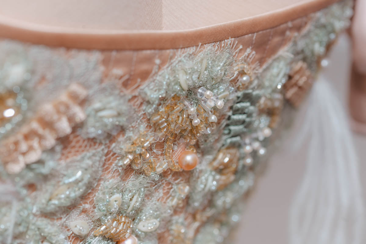 'Frivolité' Silk & Beaded Lace Appliqué Overbust Corset