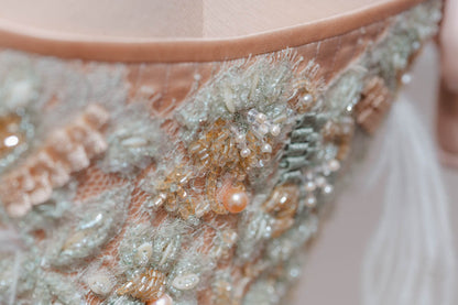 'Frivolité' Silk & Beaded Lace Appliqué Overbust Corset