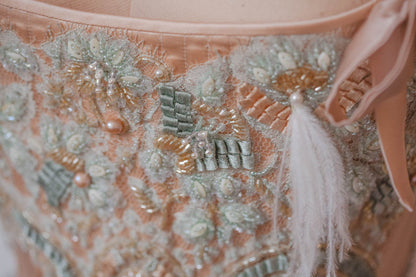 'Frivolité' Silk & Beaded Lace Appliqué Overbust Corset