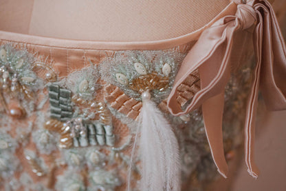 'Frivolité' Silk & Beaded Lace Appliqué Overbust Corset