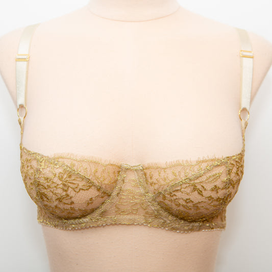 SAMPLE Gold Lace Balconette Bra - Size KL 10 -30DD/32D/34C/36B