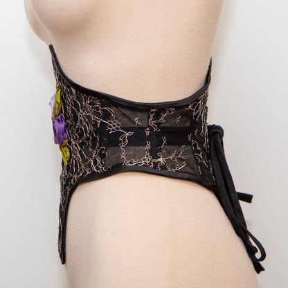 SAMPLE Patreon 2025 Black/Silver Ribbon Embroidered Swiss Waist Style Corset Cincher - 25" Waist ONLY