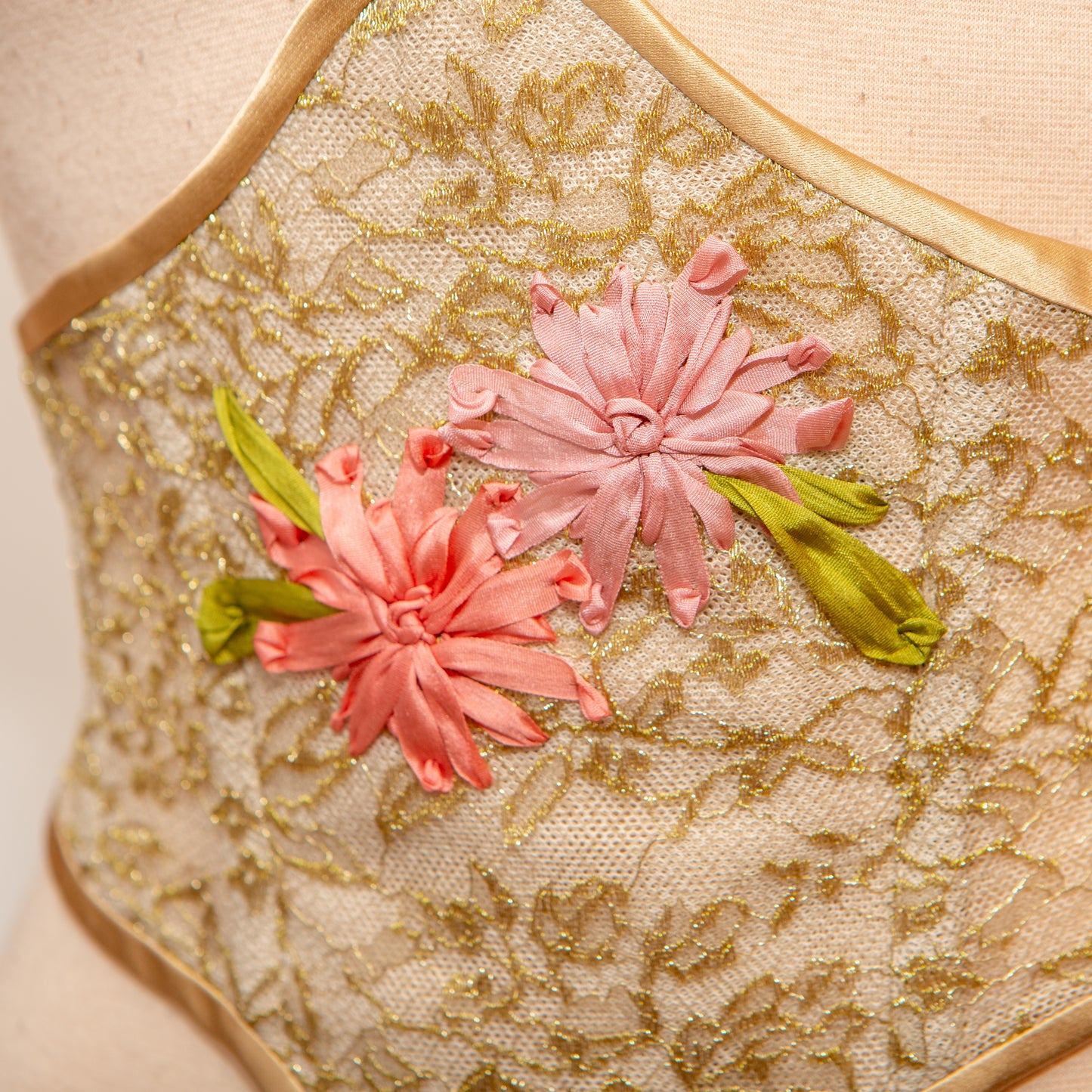 SAMPLE Patreon 2025 Gold Lace Ribbon Embroidered Swiss Waist Style Corset Cincher - 25" Waist ONLY